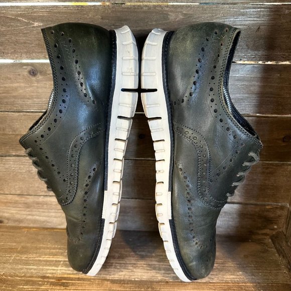 Mens Cole Haan Zerogrand Olive Green Leather Wingtip Brogue Shoes‎ Size 13 M GUC - Picture 4 of 6